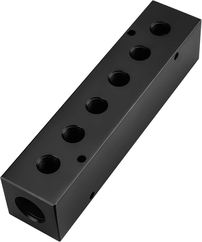 MARSTEK Air Manifold, Air Compressor Manifold, Aluminum Air Hose Inline Manifold Block Splitter, Pneumatic Manifold Air Distribution Block, NPT 1/2 Inch Supply Port, NPT 1/4 Inch Output Port (6 Way 8 Port) - Image 1